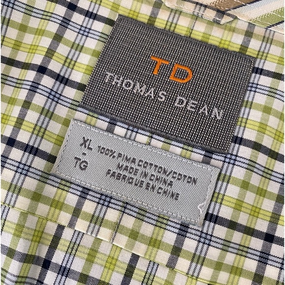 THOMAS DEAN button down💙💚100% Pima cotton!Front pocket,curved hem, cool design - Picture 4 of 8